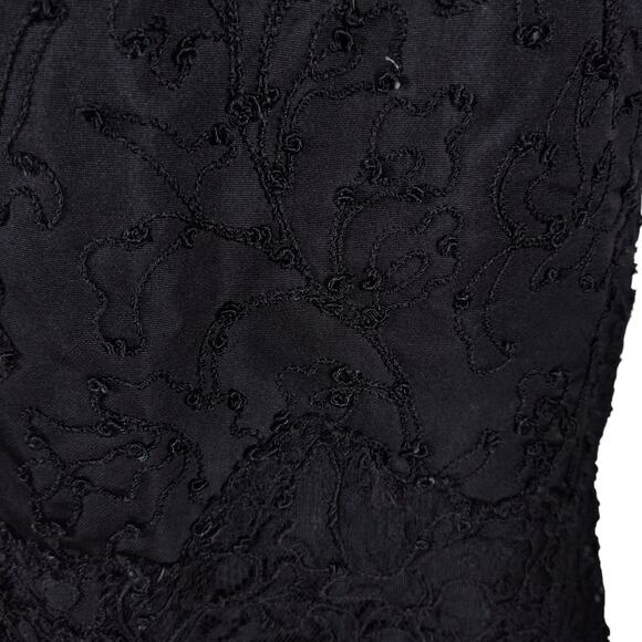 Vintage 50s Boat Neck Cocktail Dress Size 6 Black Embroidered Knee Length - Picture 11 of 16